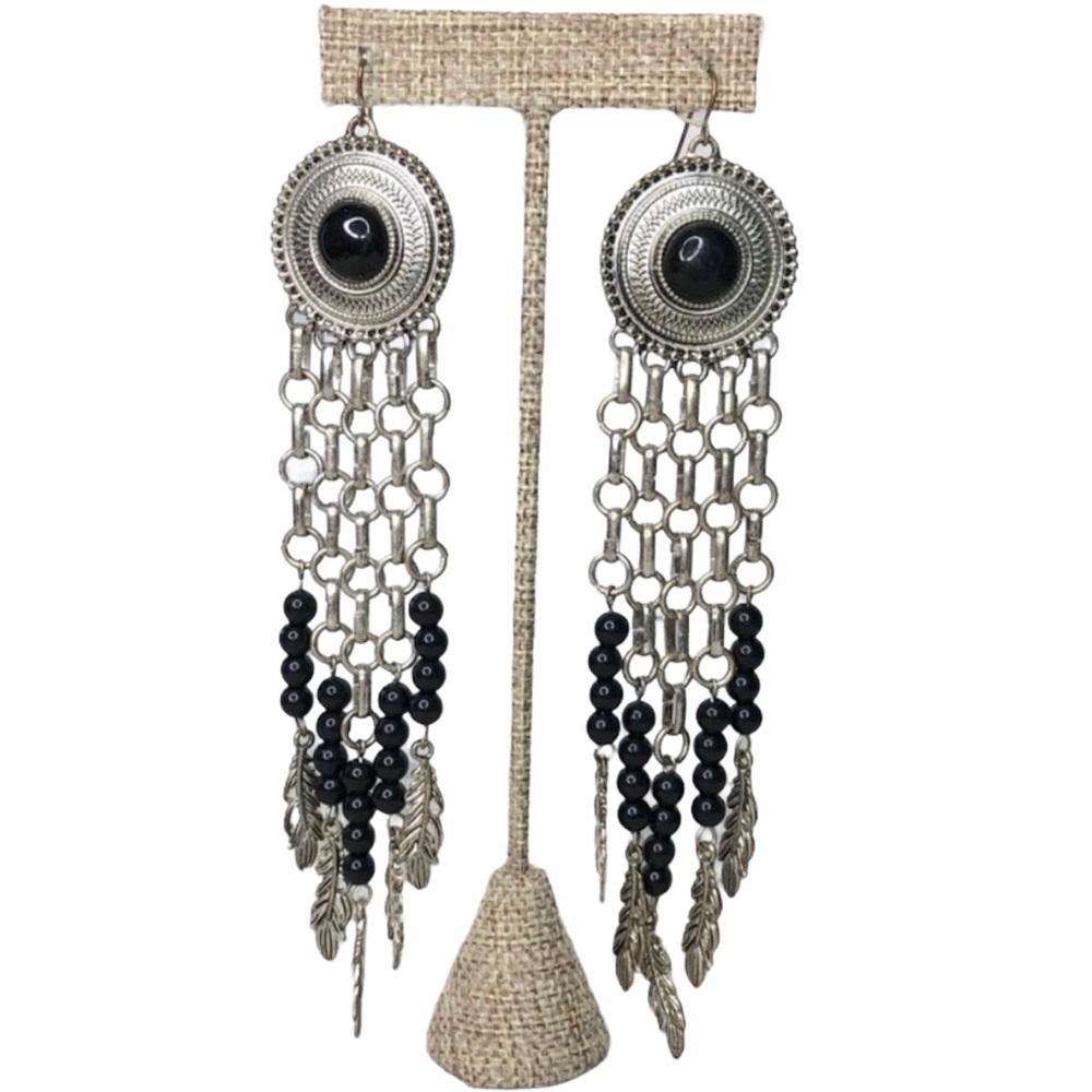 Statement Western Style Feather Medallion Earrings